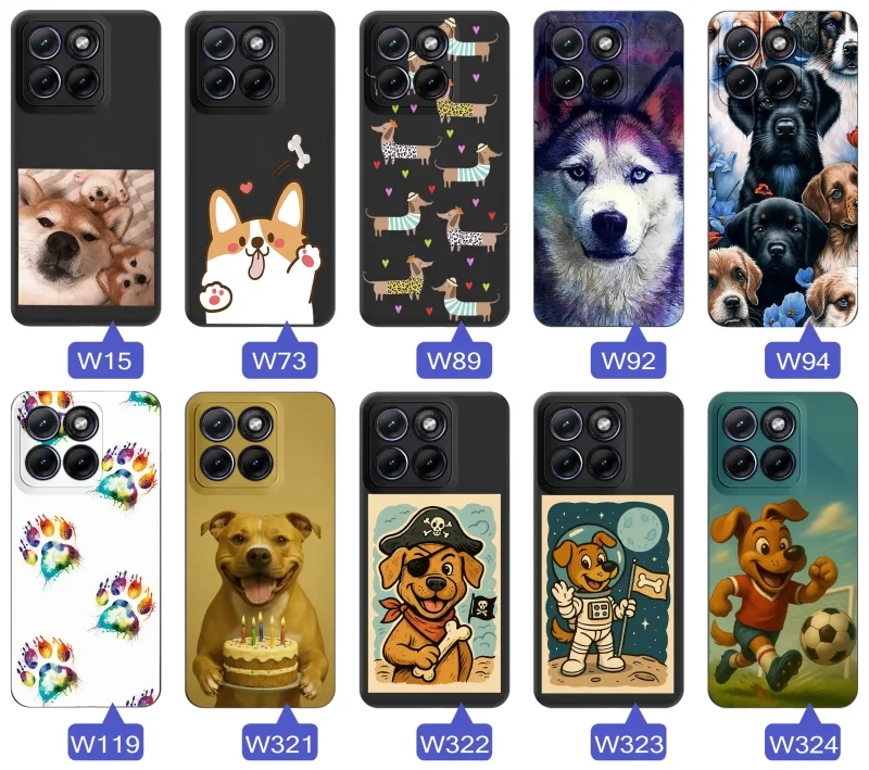 Kolekcja etui z psem do Motorola Edge 70 Fusion: wzory z szczeniakami, husky, jamnikiem, buldogiem, psimi łapkami
