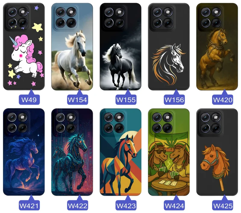 Kolekcja wzorów z koniem na etui do Motorola Edge 70 Fusion: kolorowe grafiki, hobby horse, jednorożec