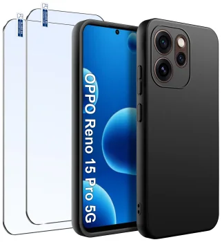 Etui do Oppo Reno 15 Pro 5G czarne matowe z zestawem 2 szkieł