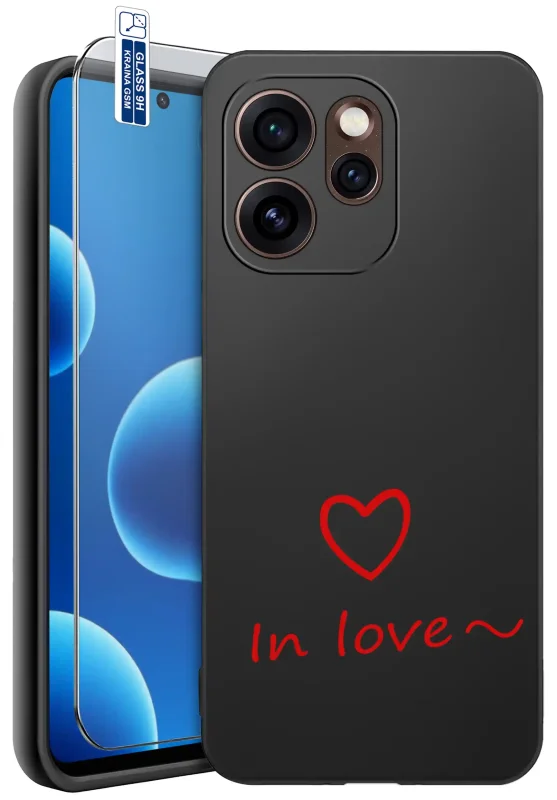 Etui walentynkowe do Oppo Reno 15 Pro 5G z czerwonym sercem i napisem In Love oraz szkłem hartowanym 9H
