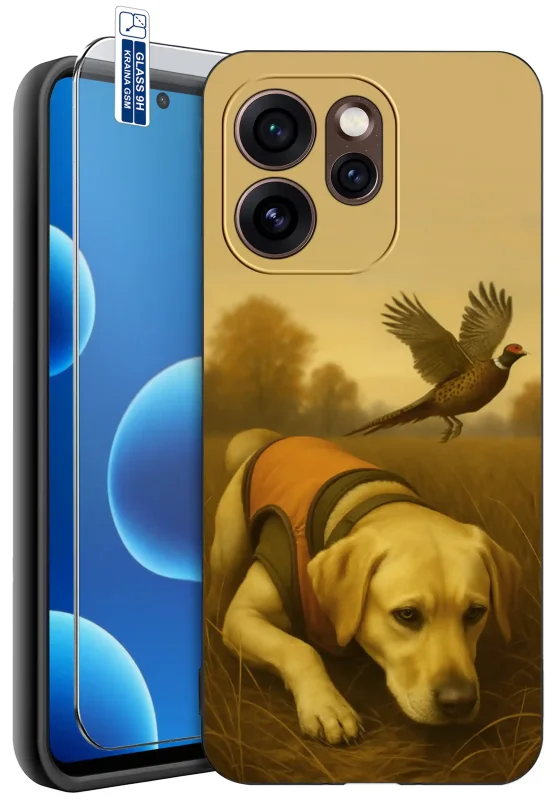 Etui dla Dziadka do Oppo Reno 15 Pro 5G z nadrukiem psa myśliwskiego labradora i lecącego bażanta oraz szkłem hartowanym 9H