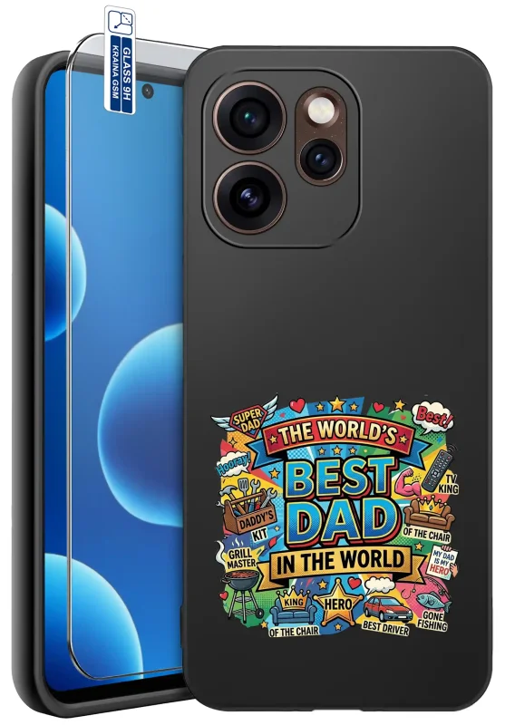 Etui dla Taty do Oppo Reno 15 Pro 5G z kolorowym nadrukiem The World's Best Dad in the World oraz szkłem hartowanym 9H