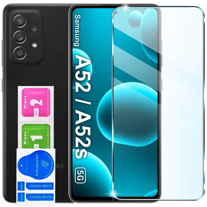 Szkło hartowane 9H do Samsung Galaxy A52 | A52s 5G z zestawem montażowym Wet, Dry i naklejkami do usuwania kurzu