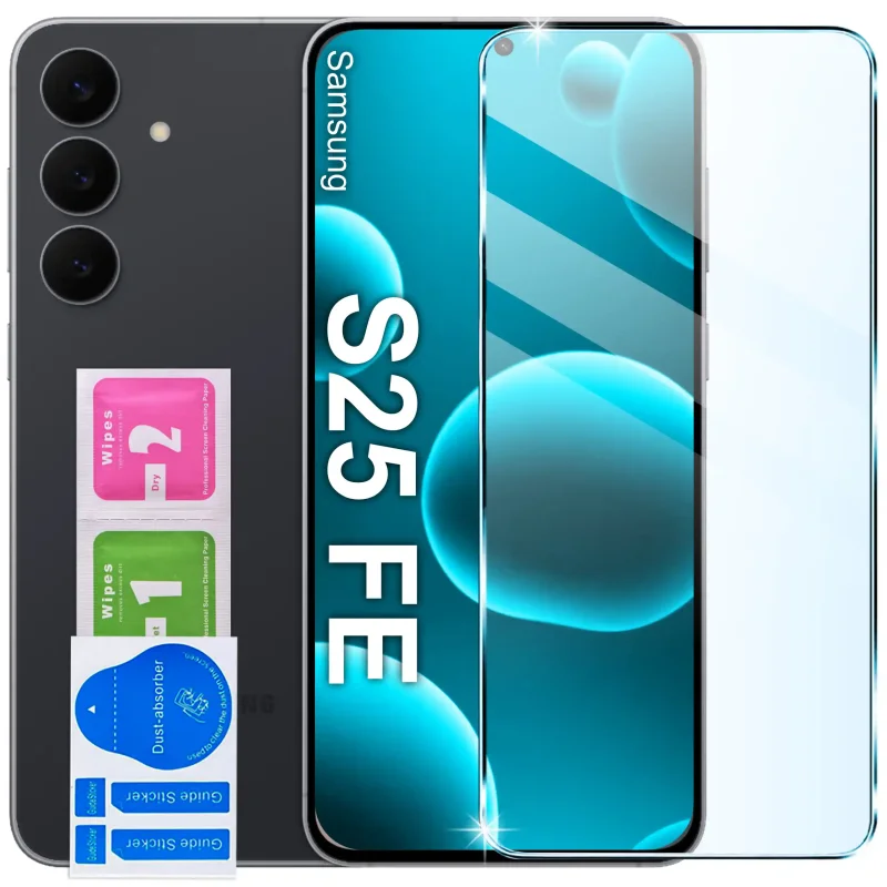 Szkło hartowane 9H do Samsung Galaxy S25 FE z zestawem montażowym Wet, Dry i naklejkami do usuwania kurzu