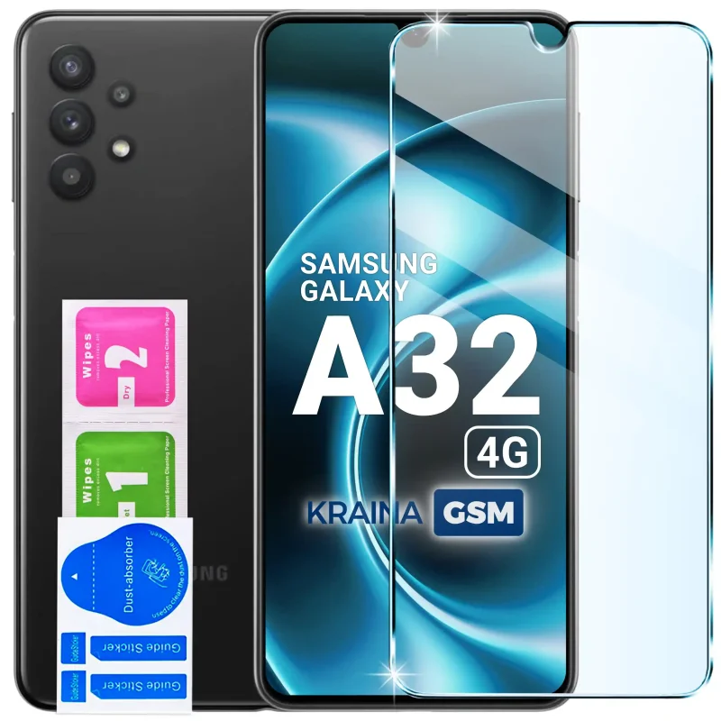 Szkło hartowane 9H do Samsung Galaxy A32 4G z zestawem montażowym Wet, Dry i naklejkami do usuwania kurzu