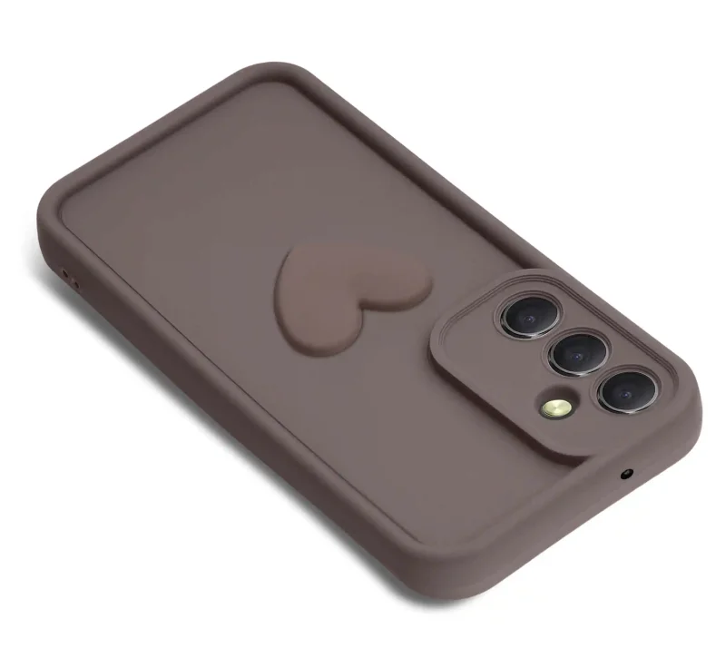 Brązowe matowe etui z wytłoczonym sercem i osłoną aparatów do Samsung Galaxy A16 4G | A16 5G