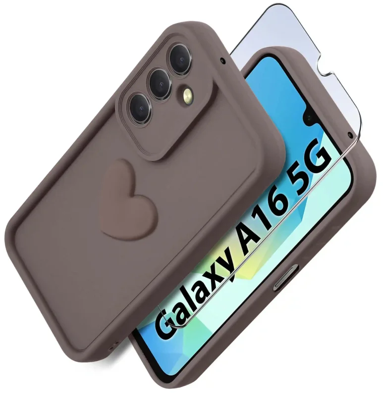 Brązowe etui z sercem do Samsung Galaxy A16 4G | A16 5G ze szkłem hartowanym na ekran
