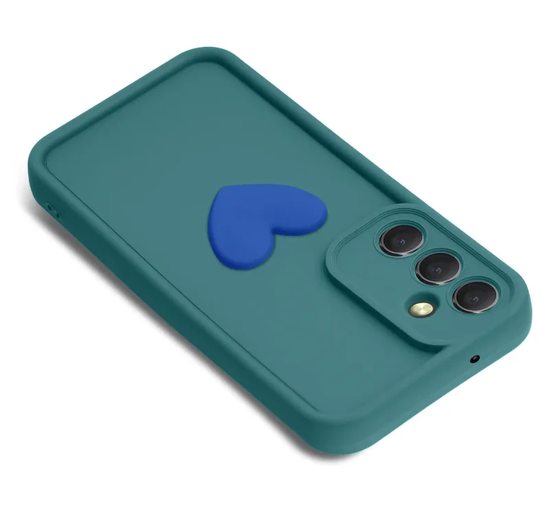 Zielono-granatowe matowe etui z wytłoczonym sercem i osłoną aparatów do Samsung Galaxy A16 4G | A16 5G