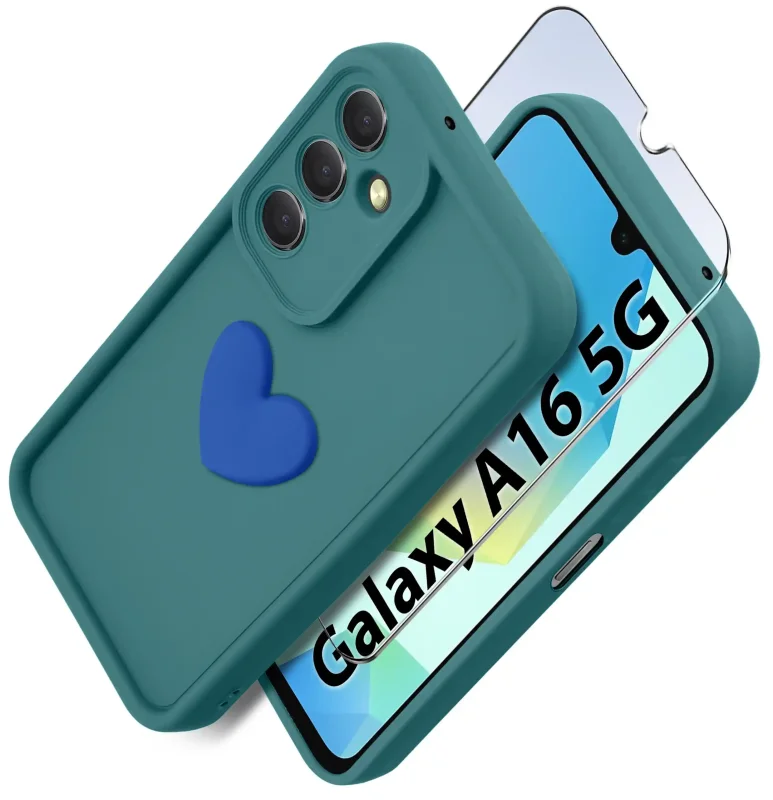 Zielono-granatowe etui z sercem do Samsung Galaxy A16 4G | A16 5G ze szkłem hartowanym na ekran