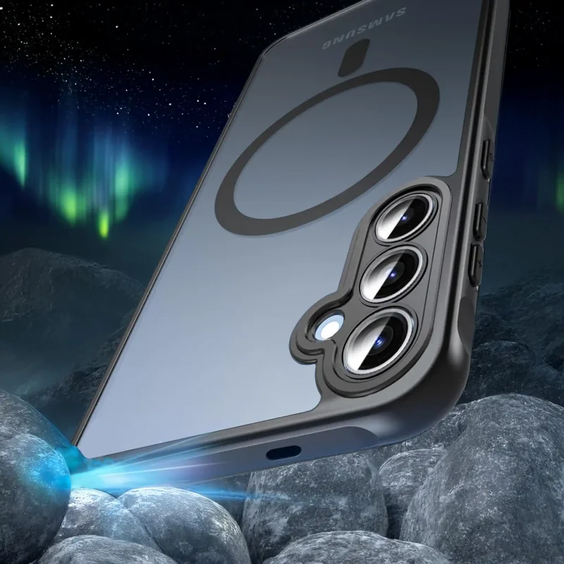 Etui do Samsung Galaxy S26 FE z MagSafe, półprzezroczystym matowym tyłem, wzmocnionymi narożnikami i podwyższonymi rantami aparatów