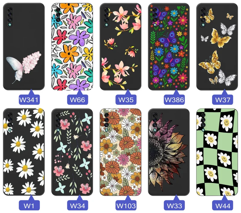 Kolekcja etui wiosennych do Samsung Galaxy A50 | A30s z kwiatowymi grafikami, motylami, pszczółkami i kolorowymi wzorami natury