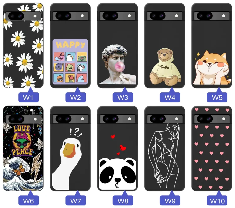 Kolekcja wzorów na Google Pixel 8A: kwiaty, zwierzęta, kolorowe grafiki
