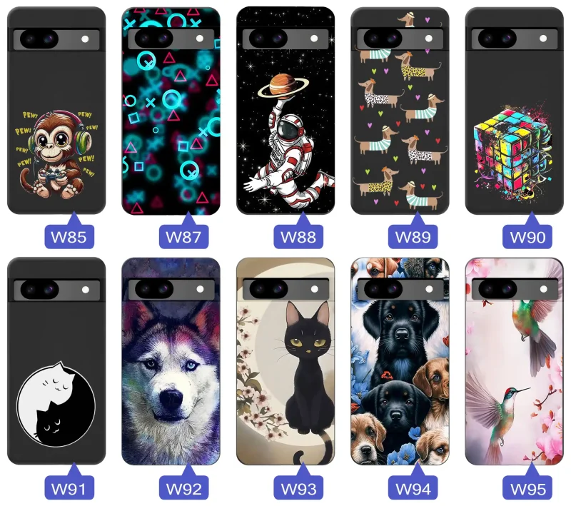 Wzorzyste etui do Google Pixel 8A: motywy zwierząt, roślin, postaci i nowoczesnych ilustracji w intensywnych kolorach