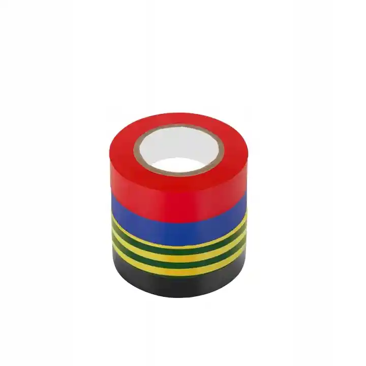Zestaw 4 taśm izolacyjnych PVC 18 mm × 8 m w kolorach czerwonym, niebieskim, żółto-zielonym i czarnym