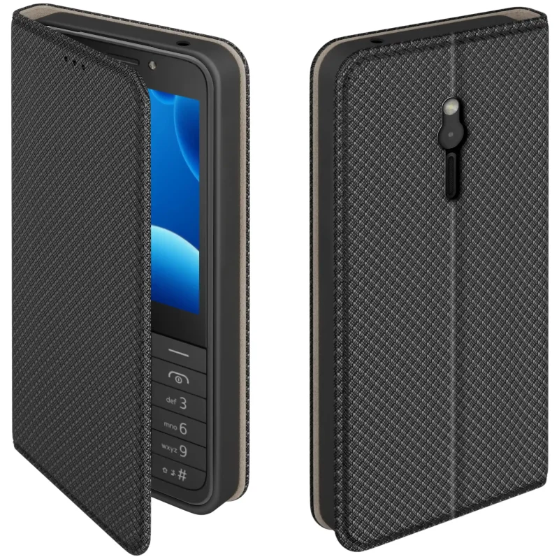 Etui z klapką do Nokia 230 w czarnym kolorze z magnetycznym zamknięciem, antypoślizgową fakturą i elastycznym TPU chroniącym telefon