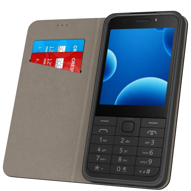 Czarne etui z klapką do Nokia 230 z kieszonką na karty i miękkim wnętrzem