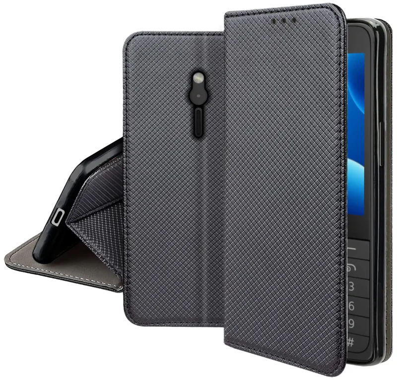 Zamykane etui z klapką do Nokia 230 z matową strukturą, wycięciami na porty oraz ochroną aparatów i boków smartfona