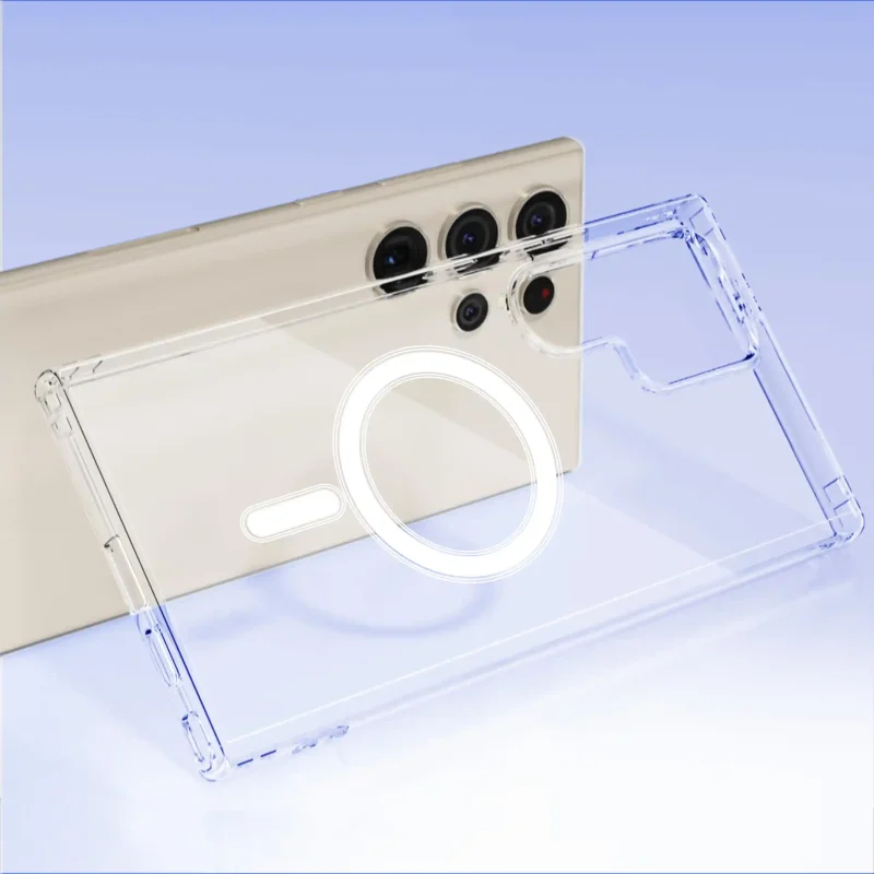 Bezbarwne etui z MagSafe do Samsung Galaxy S23 Ultra z magnetycznym pierścieniem i wycięciem na aparaty