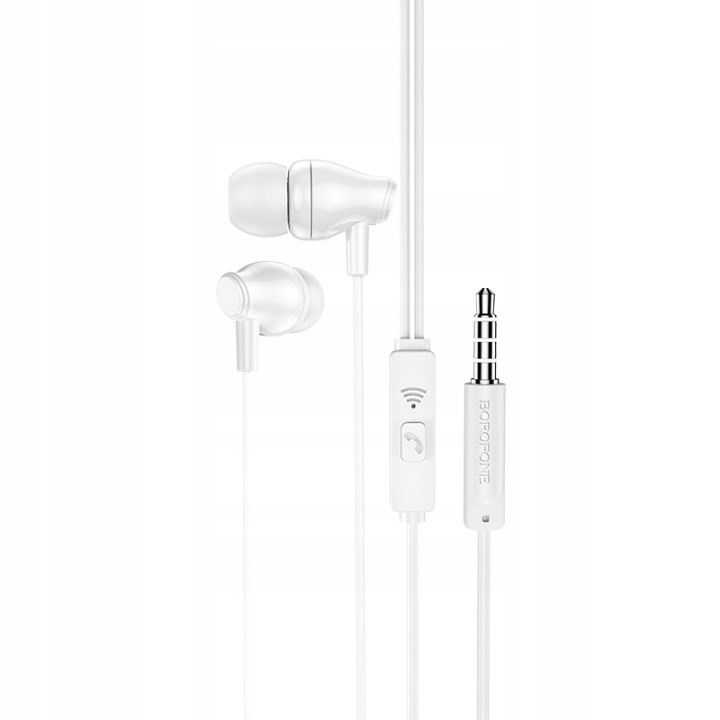 Białe słuchawki Borofone BM61 Wanderer z mikrofonem, przyciskiem sterującym i złączem Jack 3,5 mm