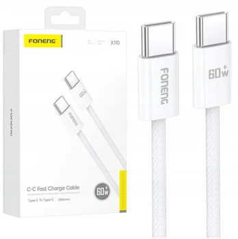 Szybki kabel Foneng 2x USB-C 1,2m 60W 3A biały