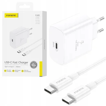 Szybka ładowarka sieciowa Foneng USB-C 45W GaN biała z kablem USB-C