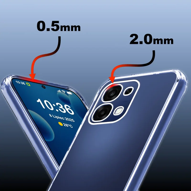 Bezbarwne etui 2 mm do Oppo A6 Pro 5G z podwyższonym rantem przy ekranie i wyspie aparatów
