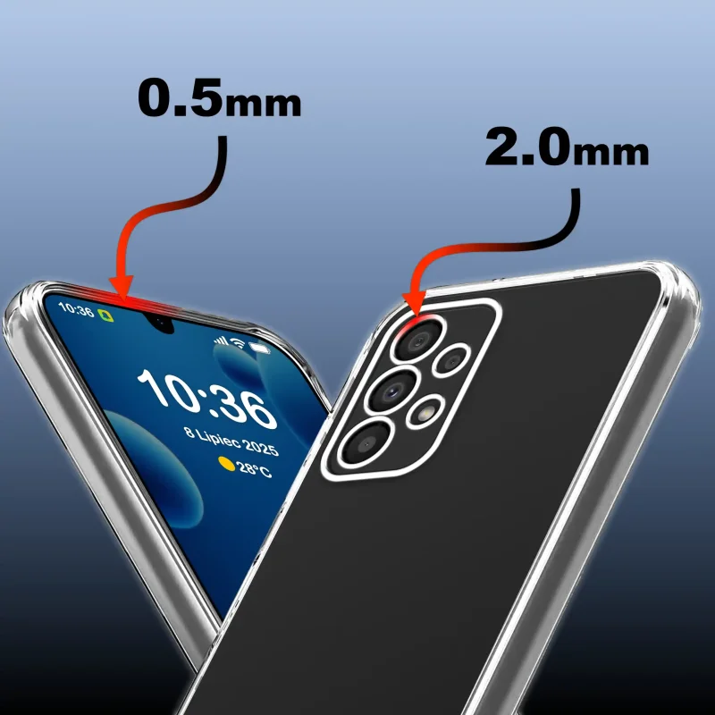Bezbarwne etui 2 mm do Samsung Galaxy A33 5G z podwyższonym rantem przy ekranie i wyspie aparatów