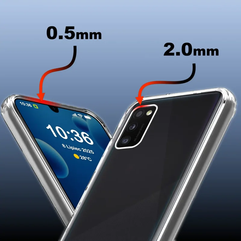 Bezbarwne etui 2 mm do Samsung Galaxy A41 z podwyższonym rantem przy ekranie i wyspie aparatów