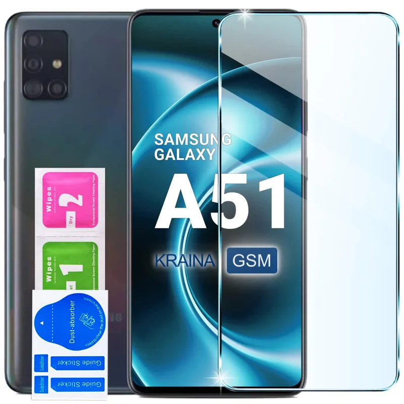 Szkło hartowane 9H do Samsung Galaxy A51 ze ściereczkami i naklejkami do montażu