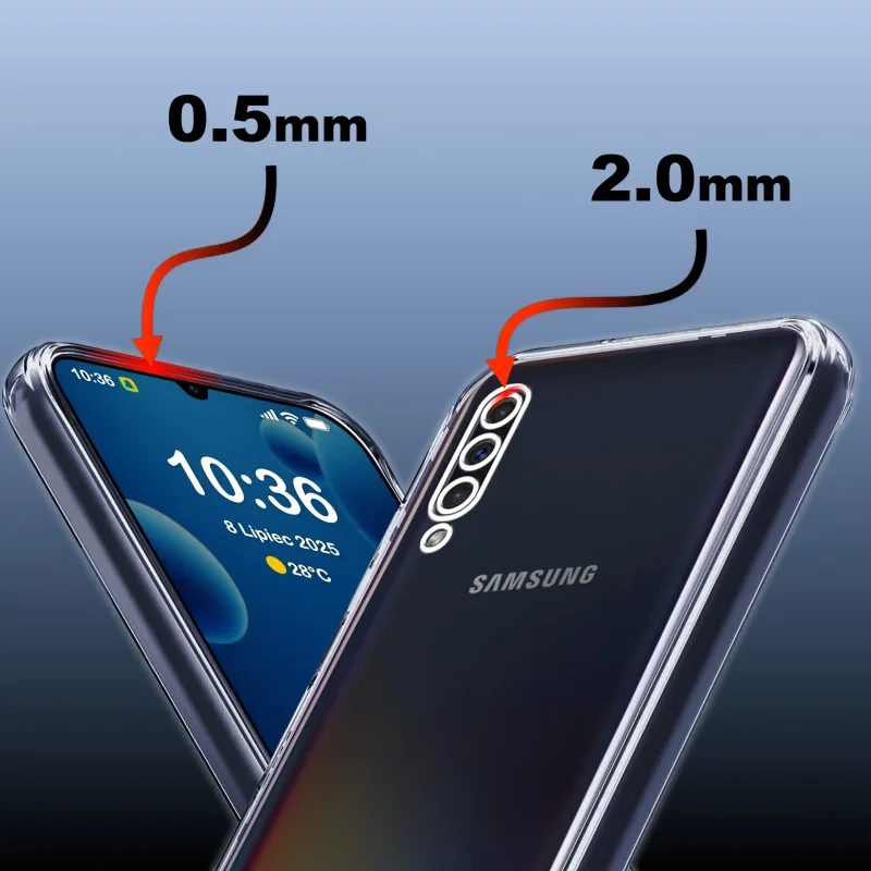 Bezbarwne etui 2 mm do Samsung Galaxy A50 | A30s z podwyższonym rantem przy ekranie i wyspie aparatów