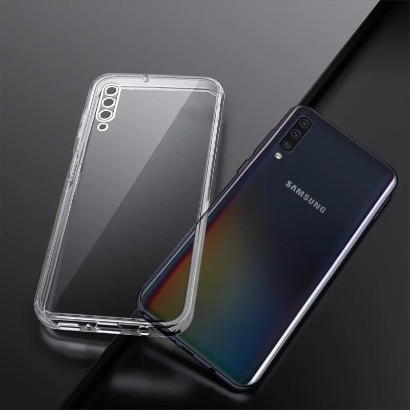 Bezbarwne etui do Samsung Galaxy A50 | A30s pokazane obok telefonu widok tylnej części