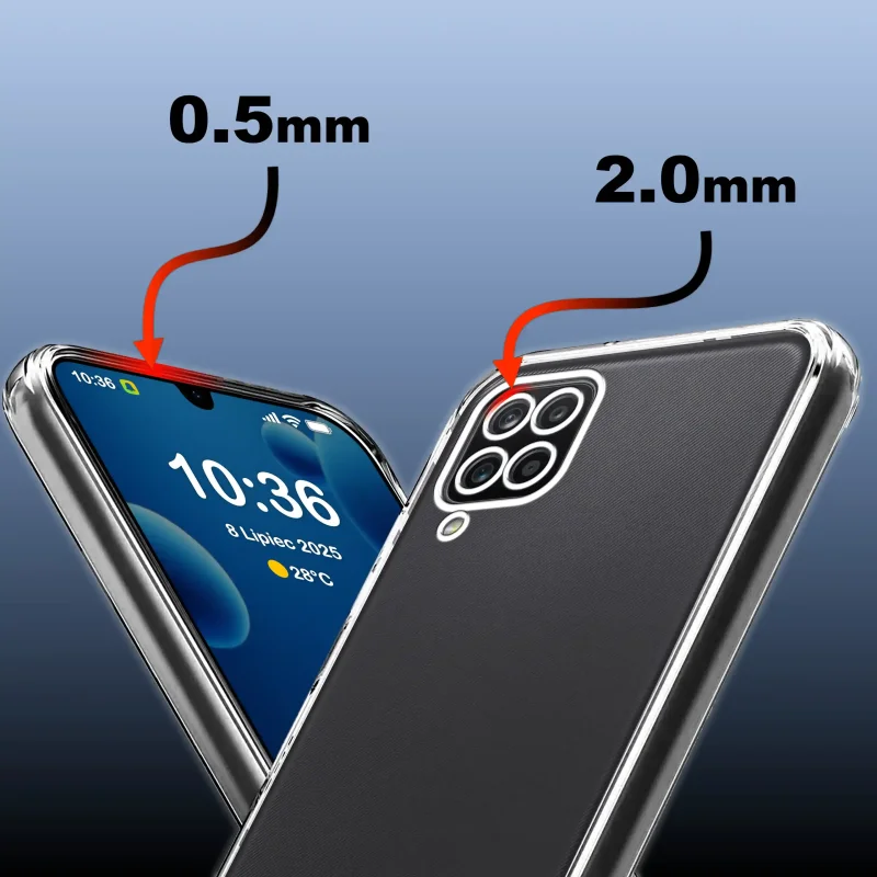 Bezbarwne etui 2 mm do Samsung Galaxy A12 | M12 z podwyższonym rantem przy ekranie i wyspie aparatów