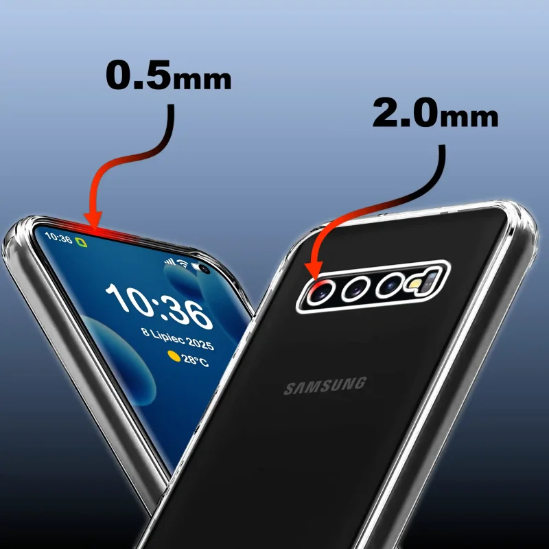 Bezbarwne etui 2 mm do Samsung Galaxy S10 z podwyższonym rantem przy ekranie i wyspie aparatów