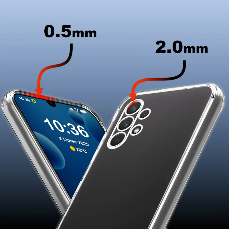 Bezbarwne etui 2 mm do Samsung Galaxy A13 4G z podwyższonym rantem przy ekranie i wyspie aparatów