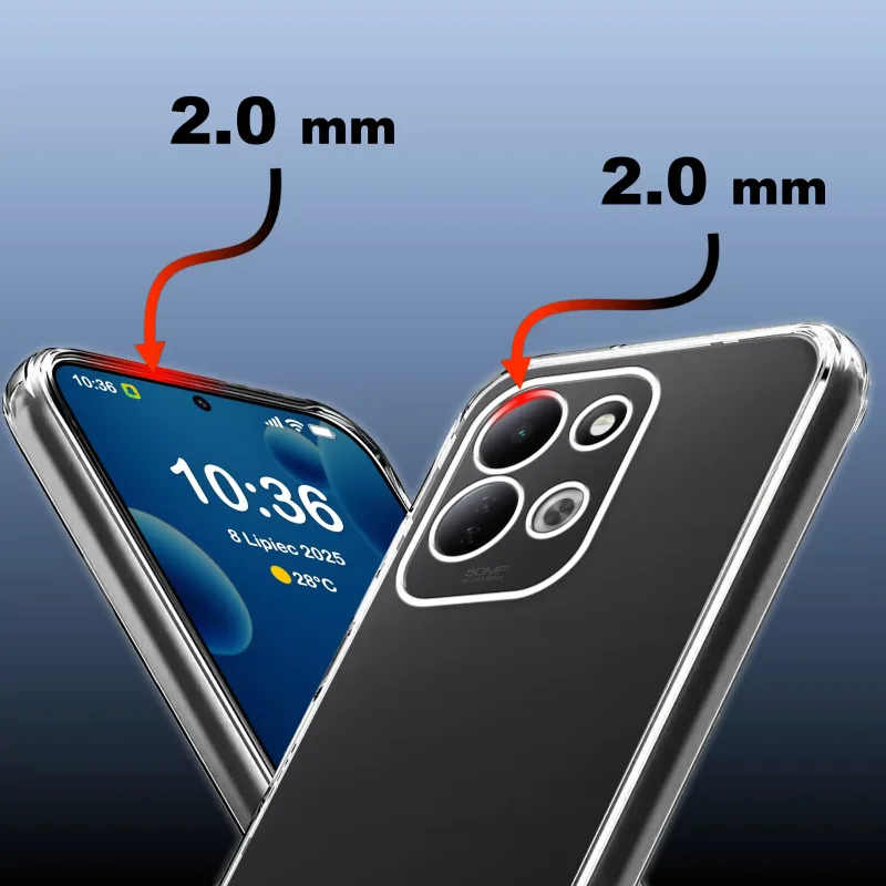 Bezbarwne etui 2 mm do Xiaomi Redmi 17 4G | 5G z podwyższonym rantem przy ekranie i wyspie aparatów