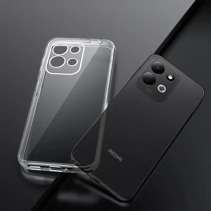Bezbarwne etui do Xiaomi Redmi 17 4G | 5G pokazane obok telefonu widok tylnej części