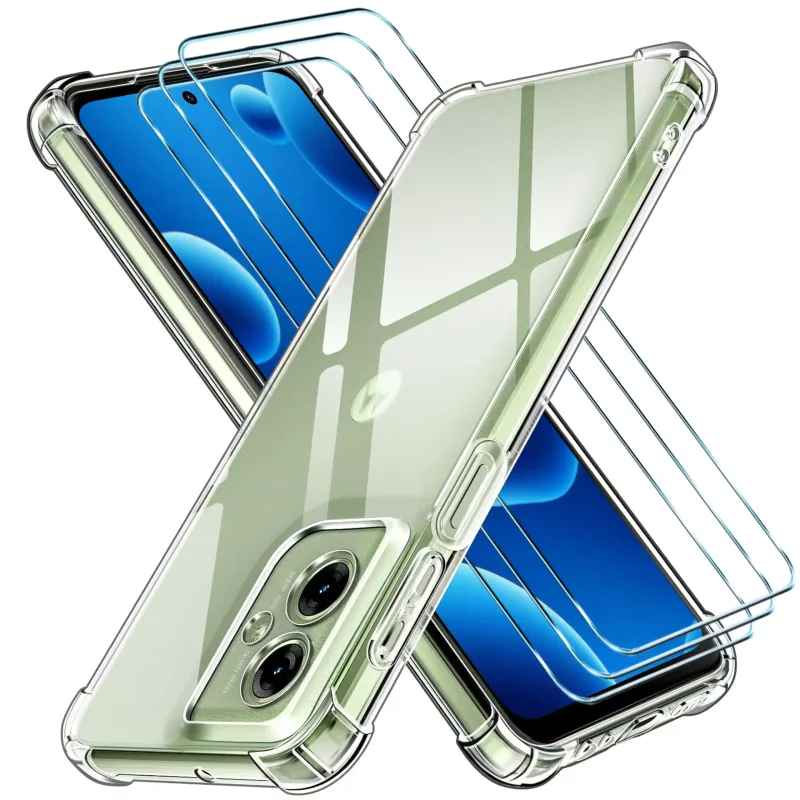 Przezroczyste etui Anti-Shock do Motorola Moto G54 i G54 Power z ochroną narożników oraz trzema szkłami hartowanymi 9H