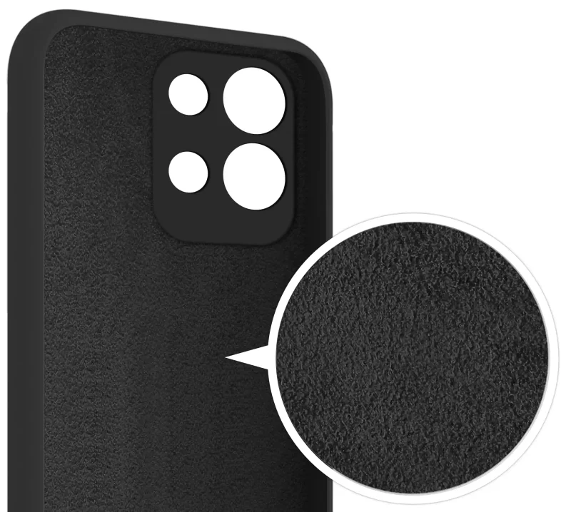 Wnętrze czarnego etui silikonowego do Xiaomi Redmi 17 4G i 5G ze zbliżeniem na miękką wyściółkę z mikrofibry