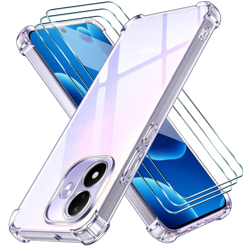 Przezroczyste etui Anti-Shock do Xiaomi Redmi Note 17 4G | 5G z ochroną narożników oraz trzema szkłami hartowanymi 9H