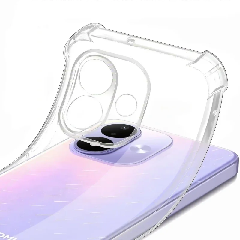 Zbliżenie na przezroczyste etui Anti-Shock do Xiaomi Redmi Note 17 4G | 5G z wycięciami na obiektywy i wzmocnionymi narożnikami