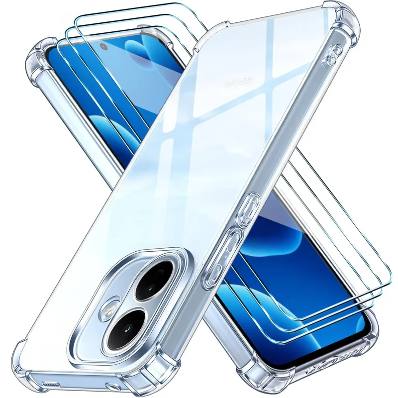 Przezroczyste etui Anti-Shock do Xiaomi Redmi Note 17 Pro 5G z ochroną narożników oraz trzema szkłami hartowanymi 9H