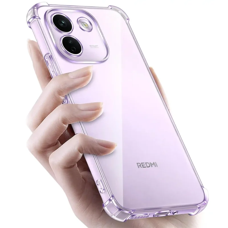 Xiaomi Redmi Note 17 Pro Max 5G w przezroczystym etui Anti-Shock trzymana w dłoni z widocznym kolorem obudowy i osłoną wyspy aparatów