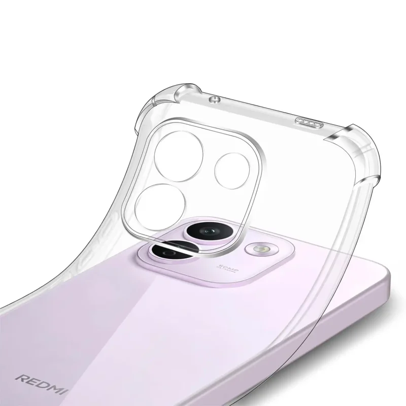 Zbliżenie na przezroczyste etui Anti-Shock do Xiaomi Redmi Note 17 Pro Max 5G z wycięciami na obiektywy i wzmocnionymi narożnikami