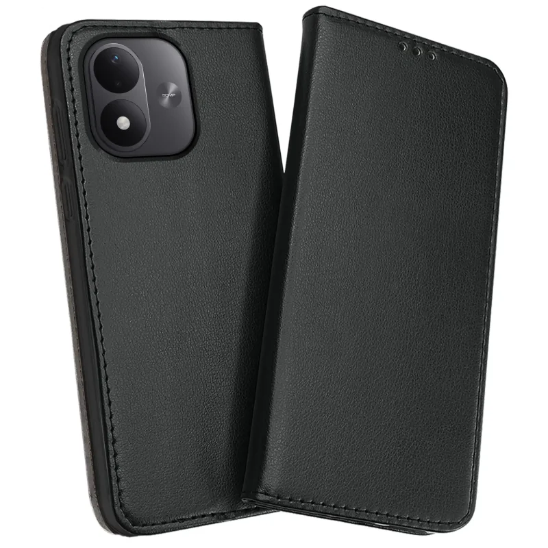 Skórzane etui z klapką do Xiaomi Redmi Note 17 4G | 5G w kolorze czarnym z ochroną wyspy aparatów, miękkim wnętrzem i magnetycznym zamknięciem