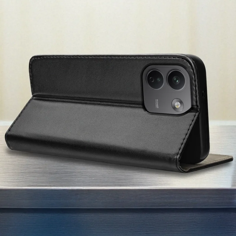 Czarne etui z klapką do Xiaomi Redmi Note 17 Pro Max 5G z funkcją podstawki i wycięciem na wyspę aparatów