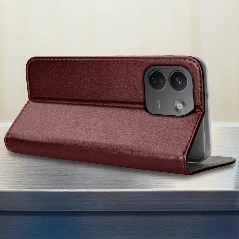 Burgundowe etui z klapką do Xiaomi Redmi Note 17 Pro Max 5G z funkcją podstawki i wycięciem na wyspę aparatów