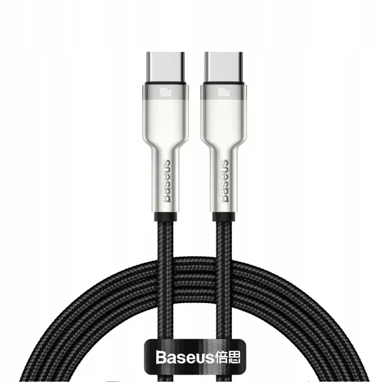 Kabel Baseus Cafule USB-C – USB-C 100W 5A 1 m z dwoma złączami Type-C i paskiem na rzep