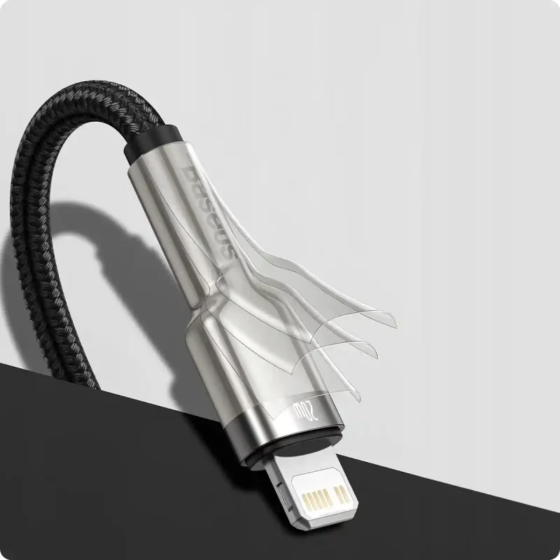 Wtyczka Lightning kabla Baseus Cafule Metal 20W ze wzmocnionym połączeniem i nylonowym oplotem