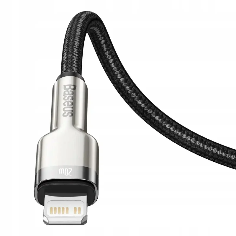 Wzmocniony nylonowy oplot kabla Baseus USB-C – Lightning pokazany podczas zginania przewodu