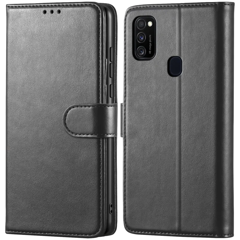 Czarne etui z klapką skórzane do Samsung Galaxy M21 z magnetycznym zamknięciem